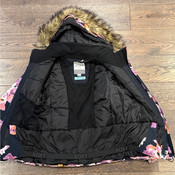 Roxy Girls /Youth Puffer Jacket - Black and Pink Floral - Picture 7 of 9